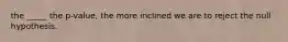the _____ the p-value, the more inclined we are to reject the null hypothesis.