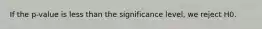 If the p-value is less than the significance level, we reject H0.