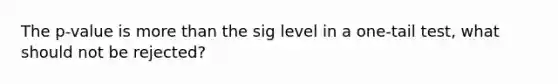 The p-value is more than the sig level in a one-tail test, what should not be rejected?