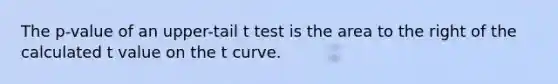 The p-value of an upper-tail t test is the area to the right of the calculated t value on the t curve.