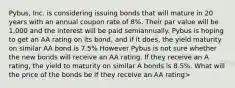 Pybus, Inc. is considering issuing bonds that will mature in 20 years with an annual coupon rate of 8%. Their par value will be 1,000 and the interest will be paid semiannually. Pybus is hoping to get an AA rating on its bond, and if it does, the yield maturity on similar AA bond is 7.5% However Pybus is not sure whether the new bonds will receive an AA rating. If they receive an A rating, the yield to maturity on similar A bonds is 8.5%. What will the price of the bonds be if they receive an AA rating>