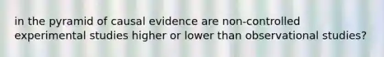 in the pyramid of causal evidence are non-controlled experimental studies higher or lower than observational studies?