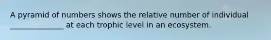 A pyramid of numbers shows the relative number of individual ______________ at each trophic level in an ecosystem.