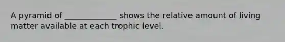 A pyramid of _____________ shows the relative amount of living matter available at each trophic level.