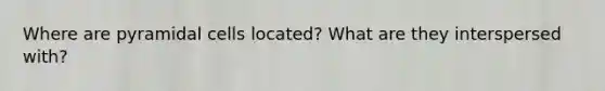 Where are pyramidal cells located? What are they interspersed with?