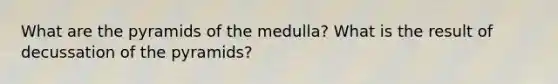 What are the pyramids of the medulla? What is the result of decussation of the pyramids?