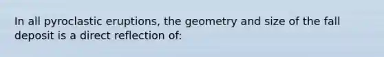 In all pyroclastic eruptions, the geometry and size of the fall deposit is a direct reflection of: