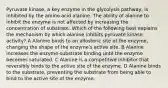 Pyruvate kinase, a key enzyme in the glycolysis pathway, is inhibited by the amino acid alanine. The ability of alanine to inhibit the enzyme is not affected by increasing the concentration of substrate. Which of the following best explains the mechanism by which alanine inhibits pyruvate kinase activity? A Alanine binds to an allosteric site of the enzyme, changing the shape of the enzyme's active site. B Alanine increases the enzyme-substrate binding until the enzyme becomes saturated. C Alanine is a competitive inhibitor that reversibly binds to the active site of the enzyme. D Alanine binds to the substrate, preventing the substrate from being able to bind to the active site of the enzyme.