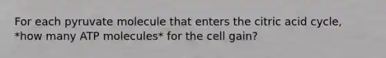For each pyruvate molecule that enters the citric acid cycle, *how many ATP molecules* for the cell gain?
