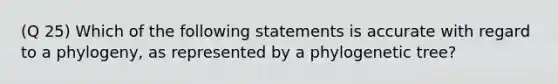 (Q 25) Which of the following statements is accurate with regard to a phylogeny, as represented by a phylogenetic tree?