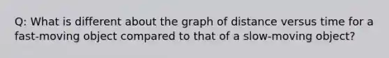 Q: What is different about the graph of distance versus time for a fast-moving object compared to that of a slow-moving object?