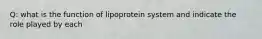 Q: what is the function of lipoprotein system and indicate the role played by each