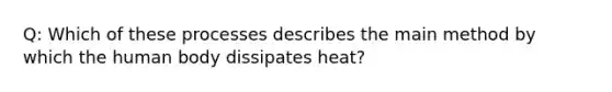 Q: Which of these processes describes the main method by which the human body dissipates heat?