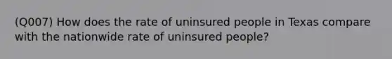 (Q007) How does the rate of uninsured people in Texas compare with the nationwide rate of uninsured people?