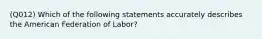 (Q012) Which of the following statements accurately describes the American Federation of Labor?