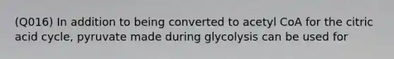 (Q016) In addition to being converted to acetyl CoA for the citric acid cycle, pyruvate made during glycolysis can be used for