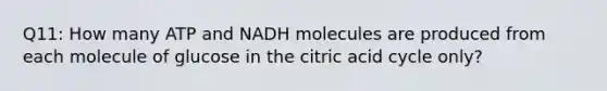 Q11: How many ATP and NADH molecules are produced from each molecule of glucose in the citric acid cycle only?