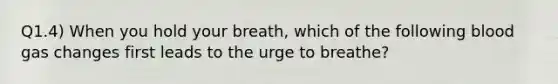 Q1.4) When you hold your breath, which of the following blood gas changes first leads to the urge to breathe?