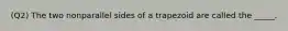 (Q2) The two nonparallel sides of a trapezoid are called the _____.