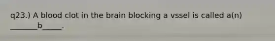 q23.) A blood clot in the brain blocking a vssel is called a(n) _______b_____.