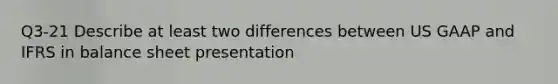 Q3-21 Describe at least two differences between US GAAP and IFRS in balance sheet presentation