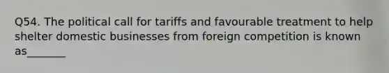 Q54. The political call for tariffs and favourable treatment to help shelter domestic businesses from foreign competition is known as_______