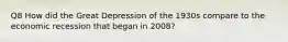 Q8 How did the Great Depression of the 1930s compare to the economic recession that began in 2008?