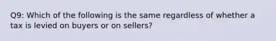 Q9: Which of the following is the same regardless of whether a tax is levied on buyers or on sellers?