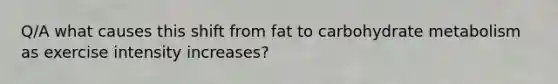 Q/A what causes this shift from fat to carbohydrate metabolism as exercise intensity increases?