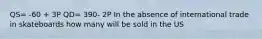 QS= -60 + 3P QD= 390- 2P In the absence of international trade in skateboards how many will be sold in the US