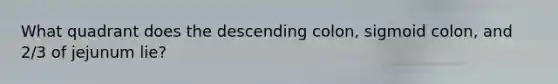 What quadrant does the descending colon, sigmoid colon, and 2/3 of jejunum lie?