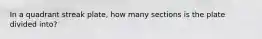 In a quadrant streak plate, how many sections is the plate divided into?