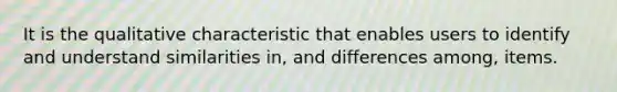It is the qualitative characteristic that enables users to identify and understand similarities in, and differences among, items.