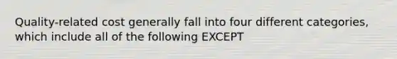 Quality-related cost generally fall into four different categories, which include all of the following EXCEPT