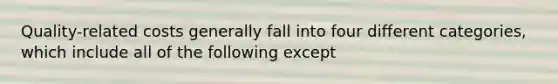 Quality-related costs generally fall into four different categories, which include all of the following except