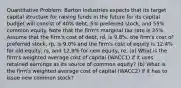 Quantitative Problem: Barton Industries expects that its target capital structure for raising funds in the future for its capital budget will consist of 40% debt, 5% preferred stock, and 55% common equity. Note that the firm's marginal tax rate is 25%. Assume that the firm's cost of debt, rd, is 9.8%, the firm's cost of preferred stock, rp, is 9.0% and the firm's cost of equity is 12.4% for old equity, rs, and 12.9% for new equity, re. (a) What is the firm's weighted average cost of capital (WACC1) if it uses retained earnings as its source of common equity? (b) What is the firm's weighted average cost of capital (WACC2) if it has to issue new common stock?