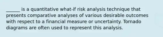 ______ is a quantitative what-if risk analysis technique that presents comparative analyses of various desirable outcomes with respect to a financial measure or uncertainty. Tornado diagrams are often used to represent this analysis.