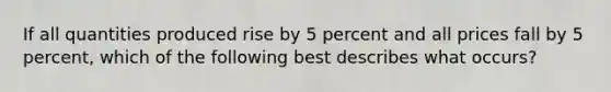 If all quantities produced rise by 5 percent and all prices fall by 5 percent, which of the following best describes what occurs?