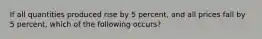 If all quantities produced rise by 5 percent, and all prices fall by 5 percent, which of the following occurs?