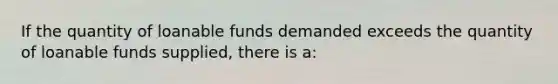 If the quantity of loanable funds demanded exceeds the quantity of loanable funds supplied, there is a: