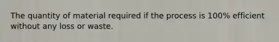 The quantity of material required if the process is 100% efficient without any loss or waste.