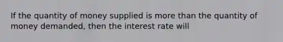 If the quantity of money supplied is more than the quantity of money demanded, then the interest rate will