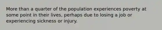 More than a quarter of the population experiences poverty at some point in their lives, perhaps due to losing a job or experiencing sickness or injury.