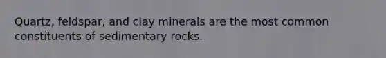 Quartz, feldspar, and clay minerals are the most common constituents of sedimentary rocks.