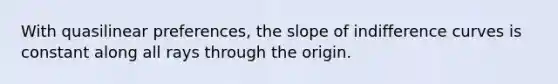 With quasilinear preferences, the slope of indifference curves is constant along all rays through the origin.