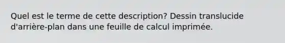 Quel est le terme de cette description? Dessin translucide d'arrière-plan dans une feuille de calcul imprimée.