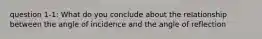 question 1-1: What do you conclude about the relationship between the angle of incidence and the angle of reflection