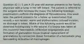 Question 42 1 / 1 pts A 25-year-old woman presents to her family physician with a lump in her left breast. The patient is referred to the surgeon who removes the mass; the following histologic examination confirms the diagnosis of fibroadenoma. One week later the patient presents for a follow up examination that reveals a non-tender, warm and erythematous sutured incision; no drainage is noted. Which of the following events would be observed histologically in the wound, if a biopsy was taken at this moment? Neutrophilic infiltration Angiogenesis and formation of granulation tissue Gradual replacement of granulations by connective tissue Formation of a hemostatic plug Remodeling Activation of macrophages