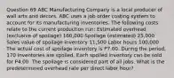 Question 69 ABC Manufacturing Company is a local producer of wall arts and decors. ABC uses a job order costing system to account for its manufacturing inventories. The following costs relate to the current production run: Estimated overhead (exclusive of spoilage) 160,000 Spoilage (estimated) 25,000 Sales value of spoilage inventory 11,500 Labor hours 100,000 The actual cost of spoilage inventory is P7.00. During the period, 170 inventories are spoiled. Each spoiled inventory can be sold for P4.00. The spoilage is considered part of all jobs. What is the predetermined overhead rate per direct labor hour?