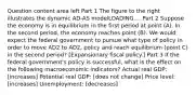 Question content area left Part 1 The figure to the right illustrates the dynamic AD-AS modelLOADING.... Part 2 Suppose the economy is in equilibrium in the first period at point​ (A). In the second​ period, the economy reaches point​ (B). We would expect the federal government to pursue what type of policy in order to move AD2 to AD2, policy and reach equilibrium​ (point C) in the second​ period? [Expansionary fiscal policy.] Part 3 If the federal​ government's policy is​ successful, what is the effect on the following macroeconomic​ indicators? Actual real​ GDP: [increases] Potential real​ GDP: [does not change] Price​ level: [increases] ​Unemployment: [decreases]